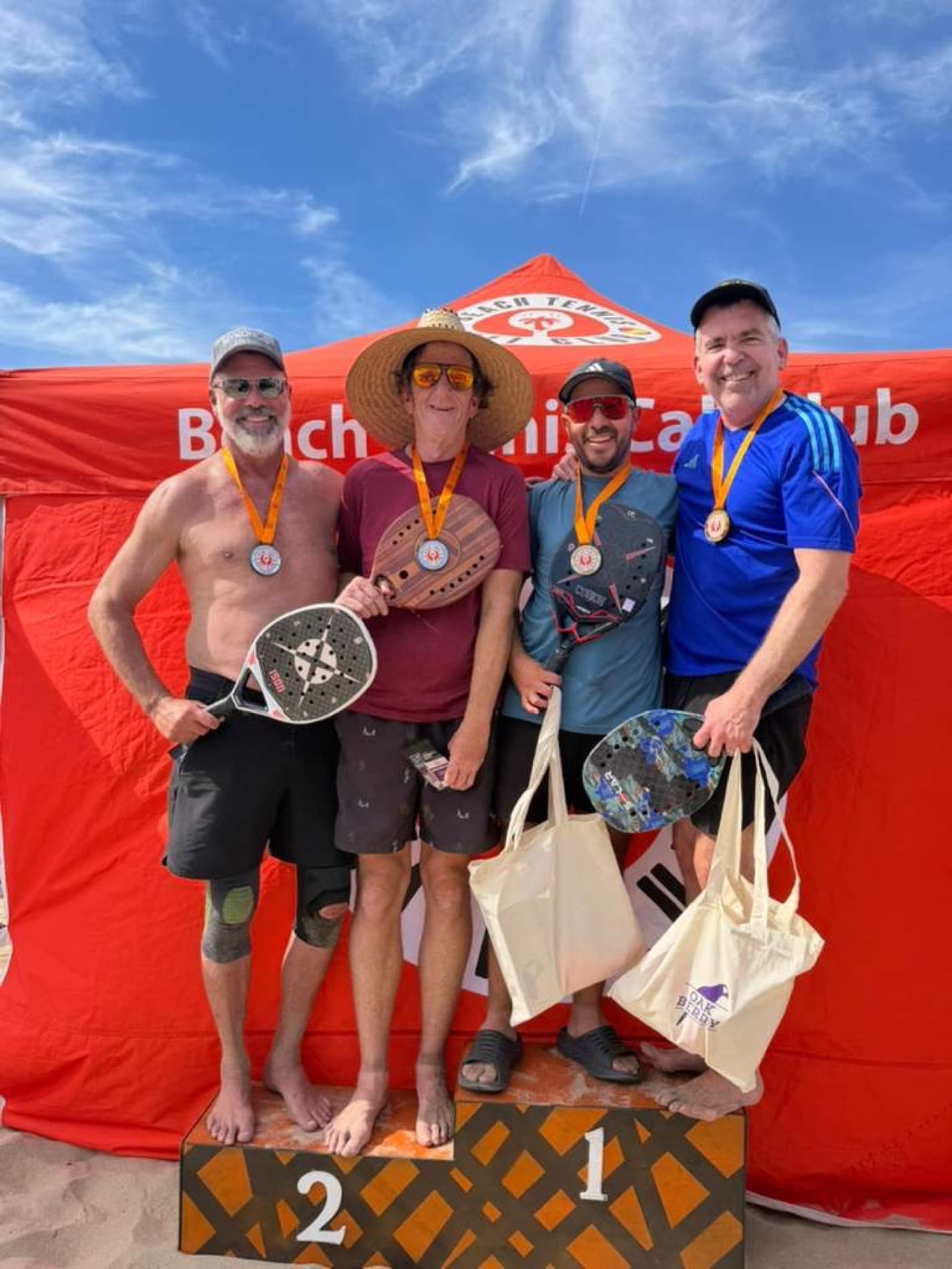 CaliClub players celebrating at a beach tennis competition